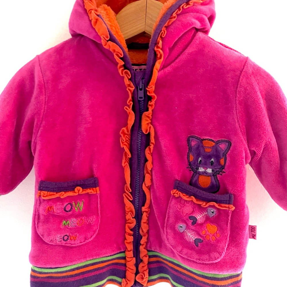 Amazing Sherpa Plush Velour Cat Zip Up Hoodie Jacket, Danish Brand, Baby Girl